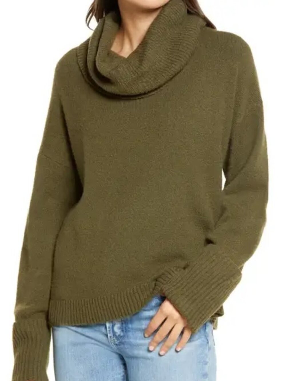 Chelsea28 Cowl Neck Sweater, Medium, OLIVE NIGHT